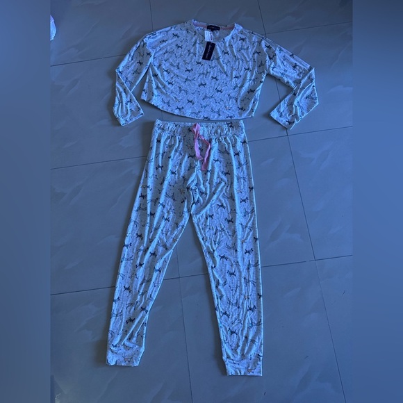 Derek Heart Animal Print Cocktail Pajama Crop Top Pant Set Long Sleeve Soft L - Picture 16 of 16